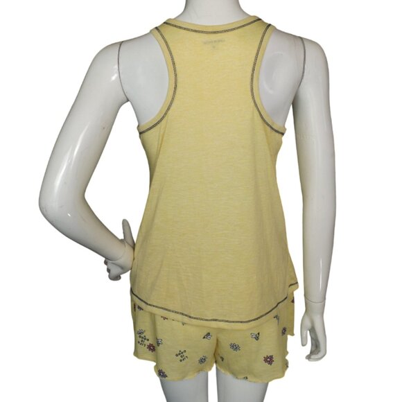new LIFE IS GOOD Pajama Set, M, Yellow, Floral/Bee, Logo, Tank Top/Shorts, 2 pc - Picture 2 of 9